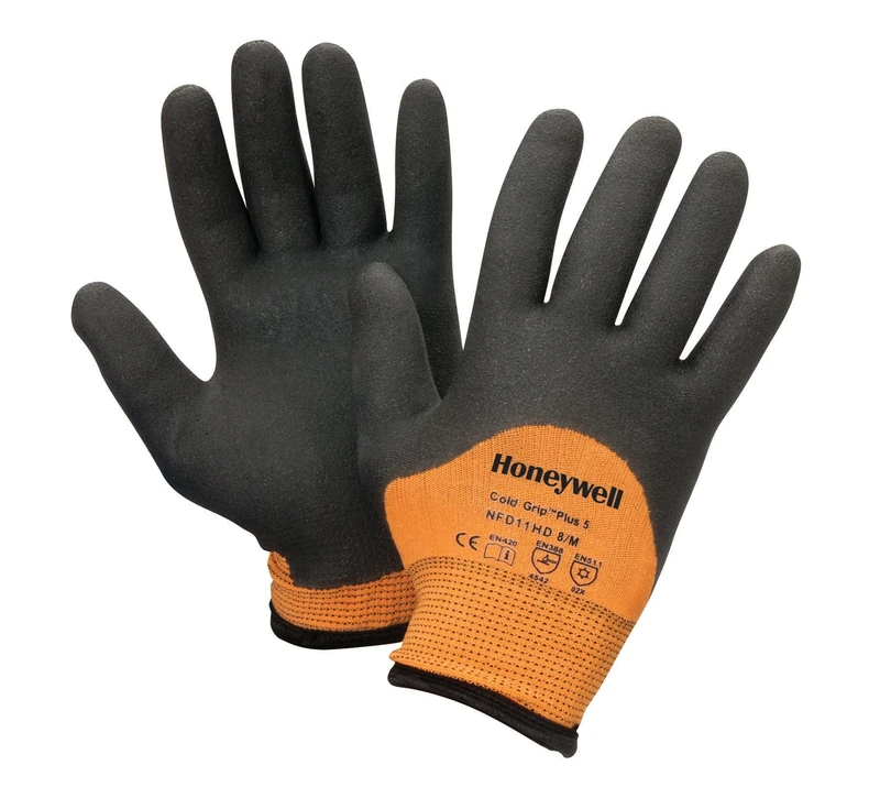 Honeywell Cold Grip Plus 5 Cut Resistant Gloves NFD11HD, Brushed Thermal Inner Liner, High-Viz Orange Outer Shell, Foamed PVC Coating, Size 11 XXL (BAG of 12 Pairs)