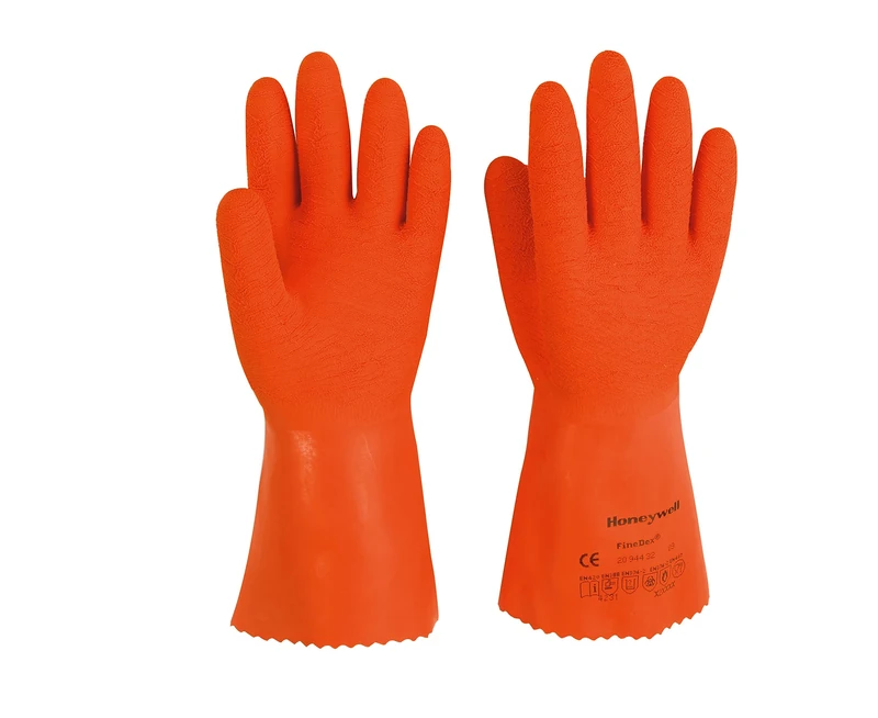 Honeywell Perfect Fit Finedex 944-32 Fisherman Latex Gloves with Polyamide Knitted Lining, Orange, Suitable for Fishing/Ice Handling/Sorting & Packing, Size 08 (Pack of 10 Pairs)