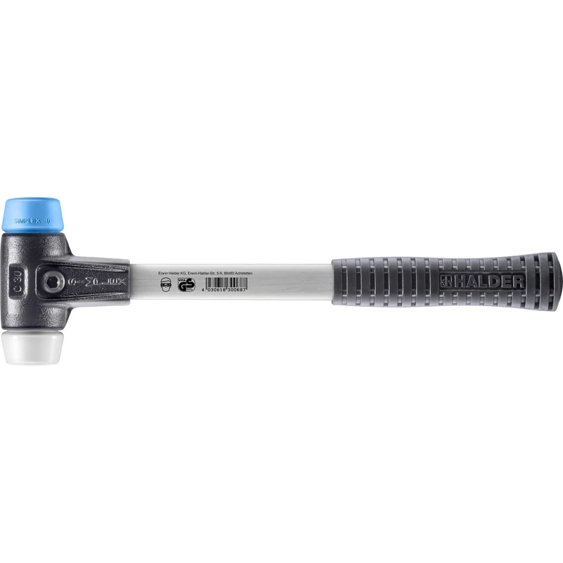 Halder 3717030 "Simplex" TPE-Soft/Superplastic Soft-Face Mallet with Reinforced Cast Steel Housing, Multi-Colour, 30 mm