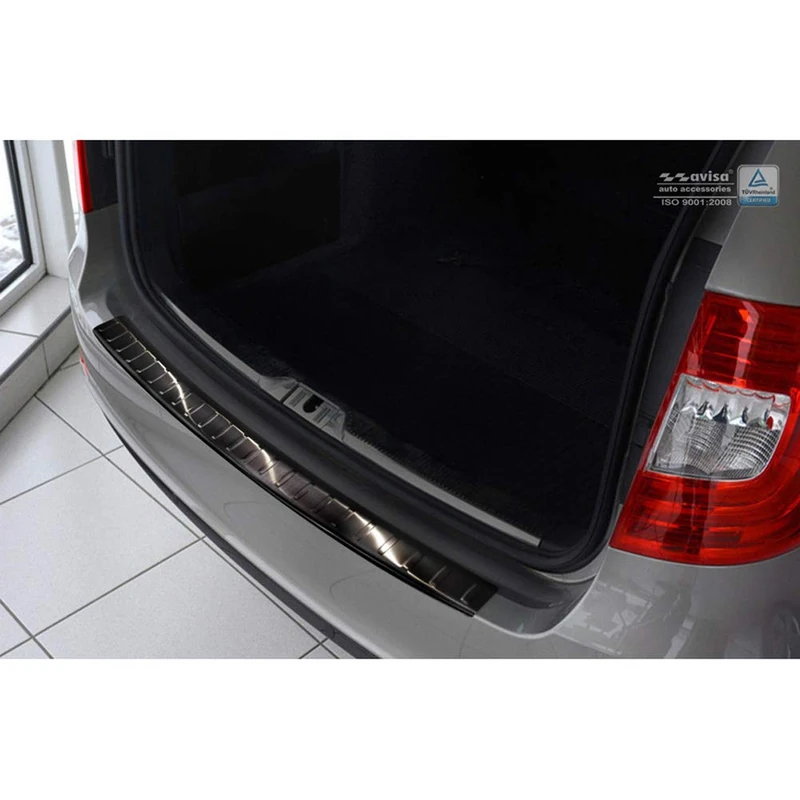 Avisa 2/45097 Black Stainless Steel Rear Bumper Protector Skoda Superb Combi 2013 2015 'Ribs', Black