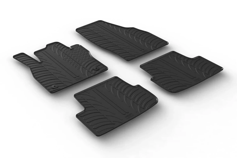 Gledring Rubber car mats set LHD compatible with Seat Ibiza 6F 5-doors 6/2017- & Seat Arona 11/2017- & Skoda Fabia IV 2021- (T profile 4-pieces + mounting clips)