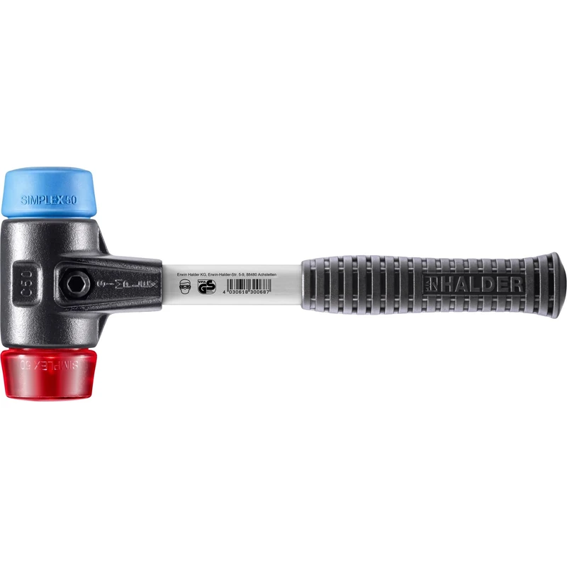 Halder 3716050 "Simplex" TPE-Soft/Plastic Soft-Face Mallet with Reinforced Cast Steel Housing, Multi-Colour, 50 mm - Image 1