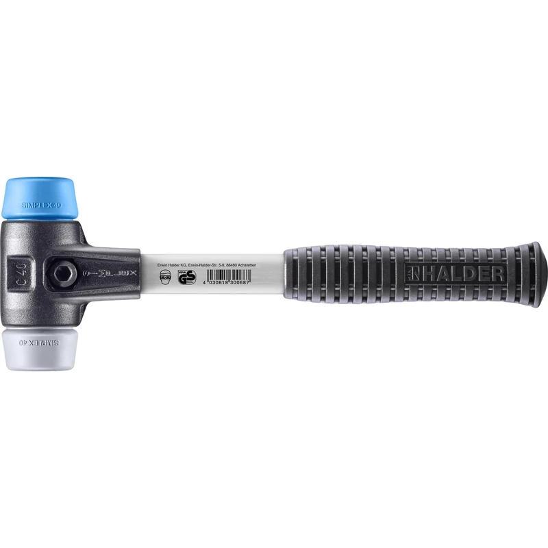 Halder 3713040 "Simplex" TPE-Soft/TPE-Mid Soft-Face Mallet with Reinforced Cast steel Housing, Multi-Colour, 40 mm