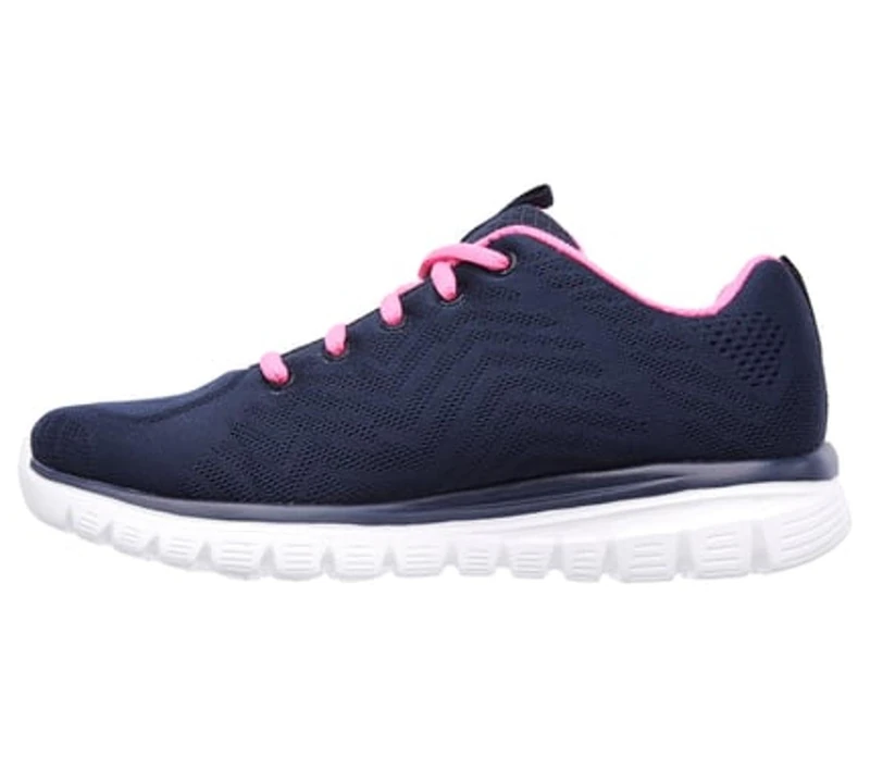 Skechers Women's Graceful Get Connected Sneakers, Navy Mesh/Hot Pink Trim, 6 UK Wide