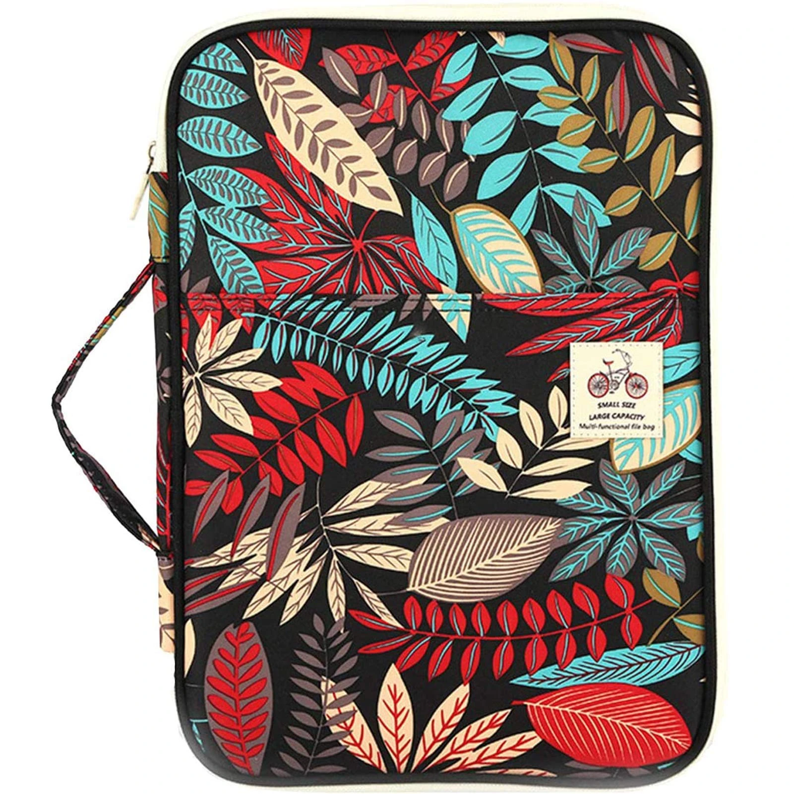 JAKAGO Portable Portfolio A4 Folder Waterproof Document Case Passport Holder Kindle Ipad Notepad Carrying Case with Zip and Handles for Travel Meeting Business Office Holiday (Leaf)