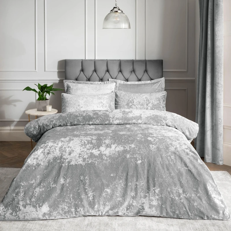Catherine Lansfield Crushed Velvet King Duvet Set Silver