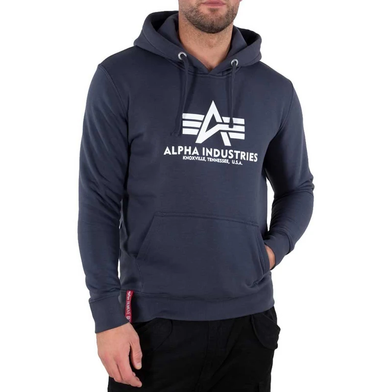 Alpha Industries Basic Hoody Hooded Sweat for Men Navy - Image 1