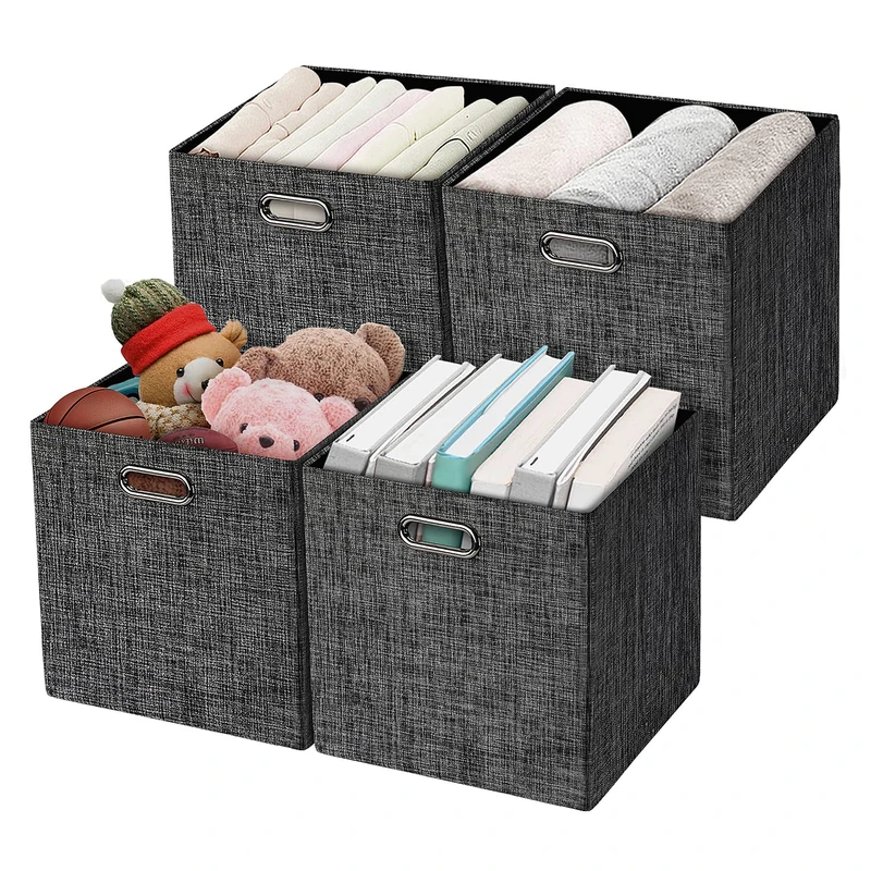 Storage Cube Basket Bin,Foldable Closet Organizer Shelf Cabinet Bookcase Boxes,Thick Fabric Drawer Container (4, Black)