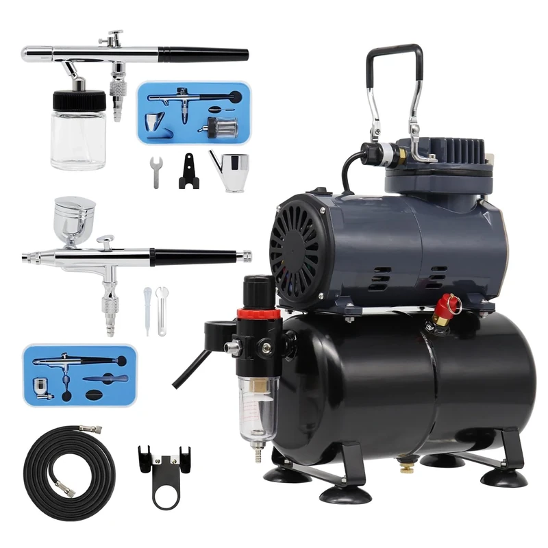 SwitZer AS186 - 3L Low Noise Compressor + 2 Double Action Airbrushes