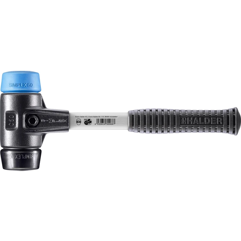 Halder 3712050 "Simplex" TPE-Soft/Rubber Soft-Face Mallet with Reinforced Cast Steel Housing, Multi-Colour, 50 mm - Image 1