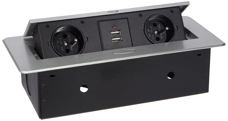 Orno Retractable Socket Block with 2 230 V Sockets + 2 USB Sockets - Image 1