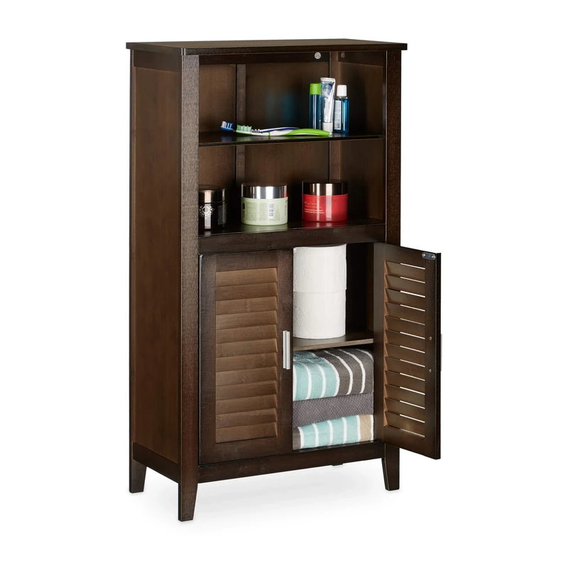 Relaxdays LAMELL Dark Brown Bathroom Cabinet, Bamboo Floor Cupboard, Telephone Cabinet, Kitchen Storage Unit, HxWxD: 92 x 50 x 25.5 cm