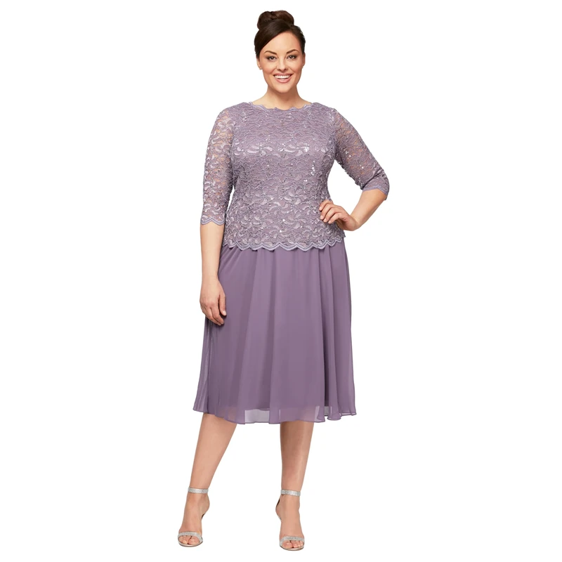 Alex Women's Tea Length Sequin Dress (Petite and Regular Sizes) Special Occasion, ICY Orchid, 16