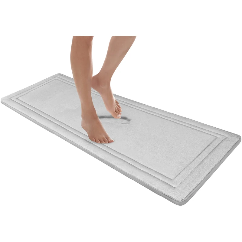 Microdry Quick Drying Memory Foam Framed Bath Mat Runner with GripTex Skid Resistant Base | 24” x 58" | Chrome - Image 1