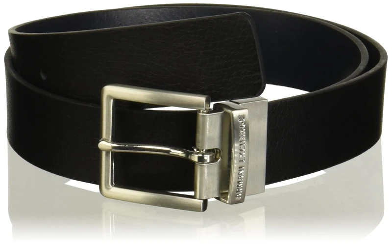 Armani Exchange Men's Leather Belt, Black (Black/Navy 43020), 44 (Size: 40)