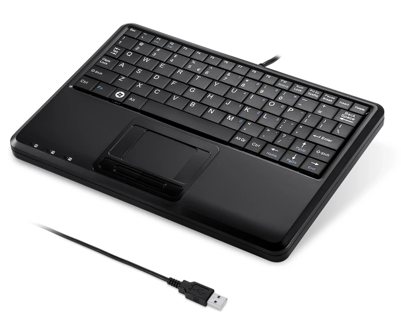 perixx PERIBOARD-510H Plus, Wired Super Mini USB Touchpad Keyboard, X Type Scissor Keys with 2 Built-In Hubs, UK Layout