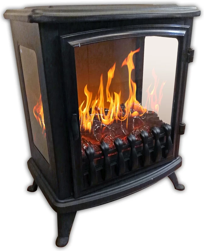 Chemin'Arte Fire Glass Electric Fireplace with 180° LED Flame Effect - Black - Designed in France