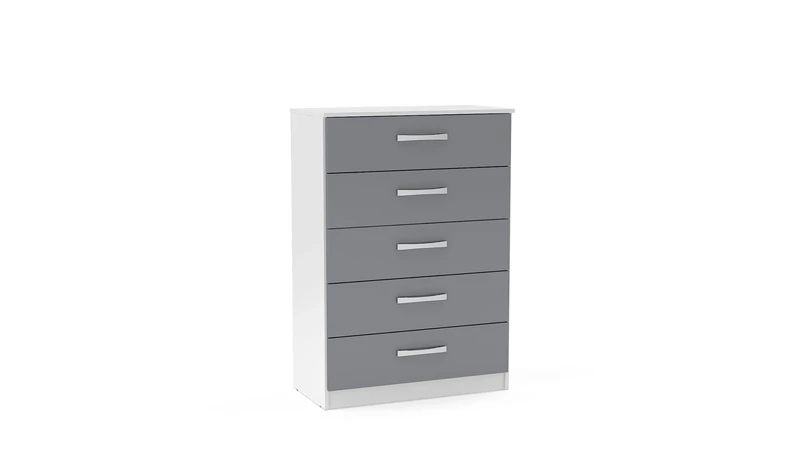 Birlea Lynx 5 Drawer Chest High Gloss, White and Grey