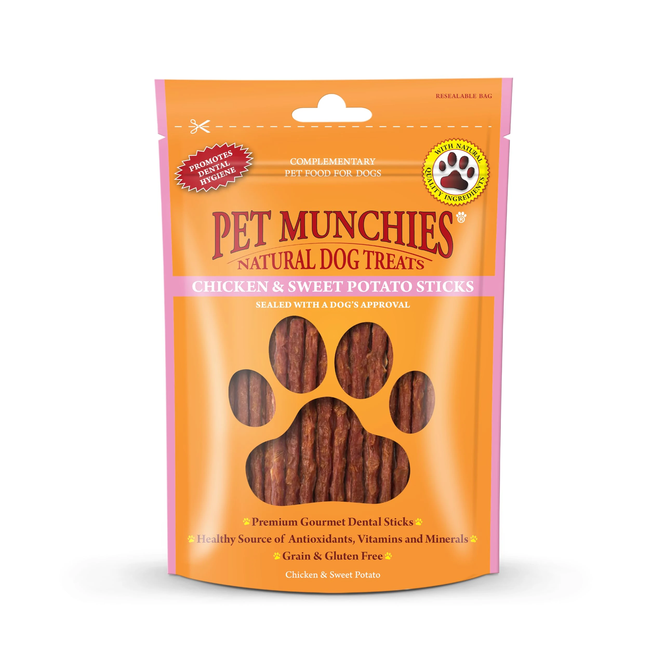 Pet Munchies Chicken and Sweet Potato Dog Treats, Healthy Grain Free Dental Sticks with Natural Real Meat 90g