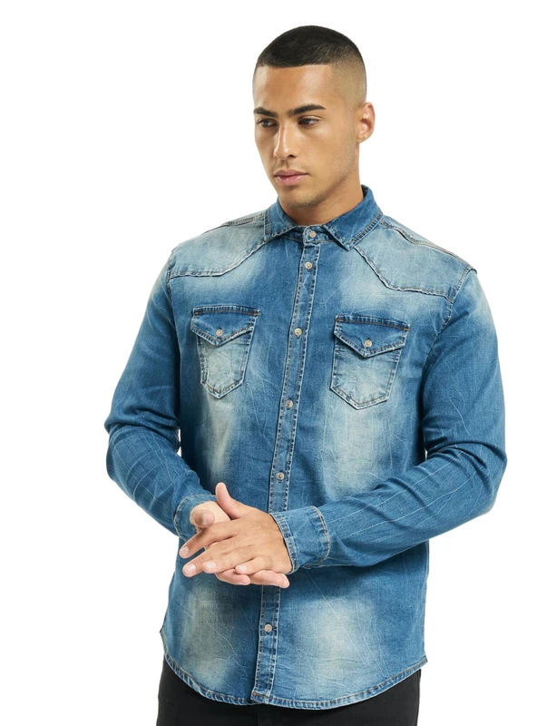 Brandit Riley Denim Shirt Long Sleeve, color: denim blue, size: 5XL