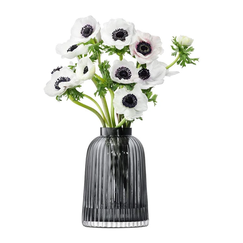 LSA Pleat Vase H20cm Grey| 1 Unit | Mouthblown & Handmade Glass | PT03