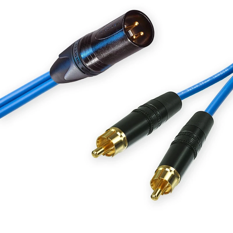 Neutrik Male XLR Split into 2 Dual Phono RCA Cable. Splitter Summing Lead 3m+ (20m, Blue) - Image 1