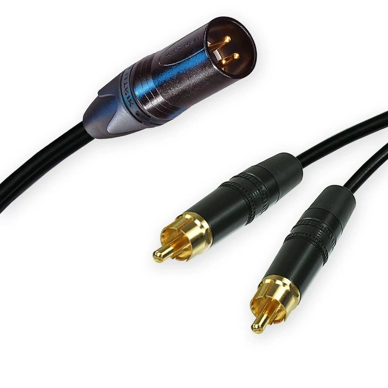 Neutrik Male XLR Split into 2 Dual Phono RCA Cable. Splitter Summing Lead 3m+ (20m, Black)