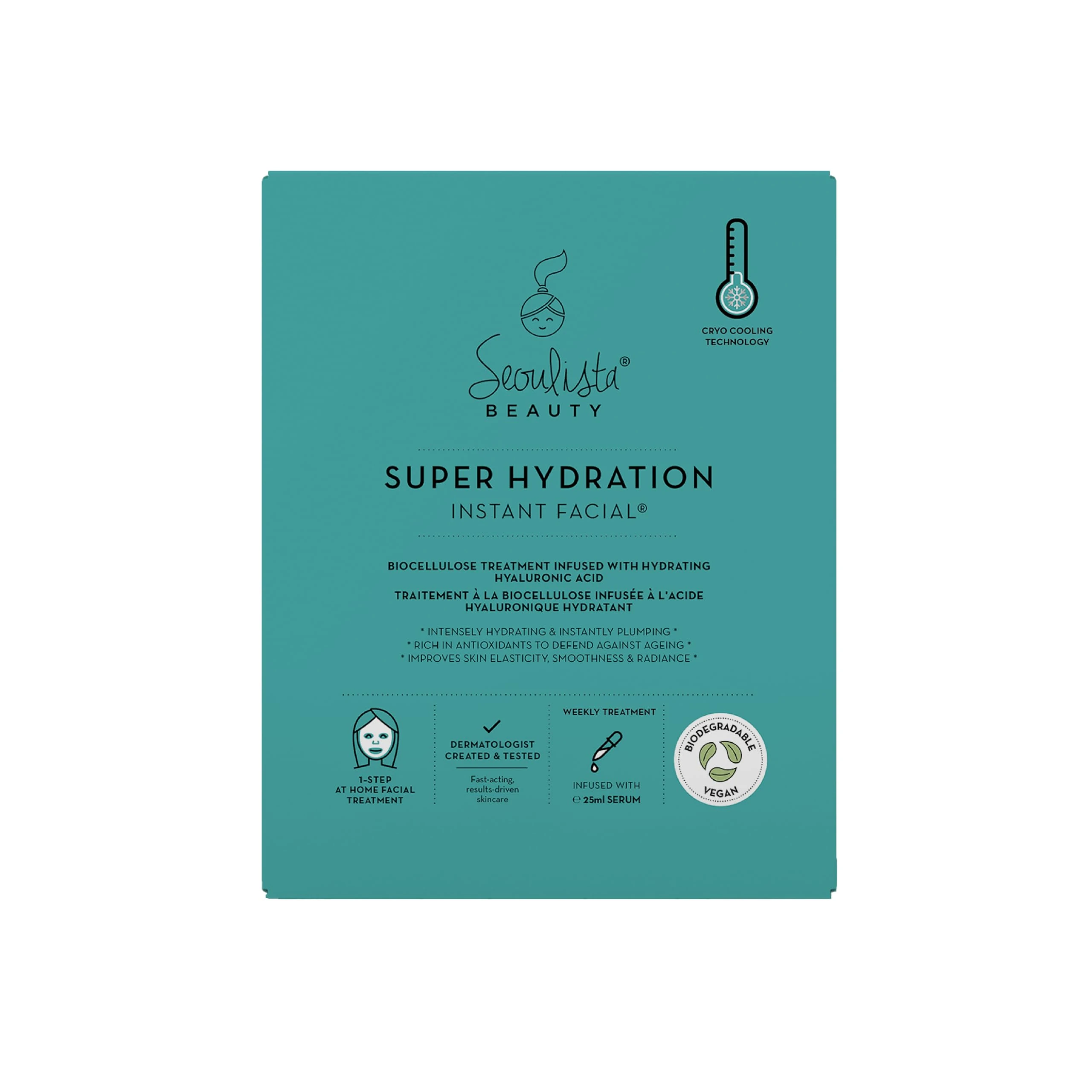 Seoulista Beauty Super Hydration Instant Facial – Hydrating Beauty Face Mask for Dry Skin - Infused with Hyaluronic Acid and Coconut – Dermatologist Created Korean Skin Care — Multi-Award Winning