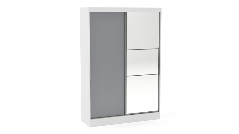 Birlea Lynx 2 Door Sliding Wardrobe With Mirror - High Gloss, White and Grey