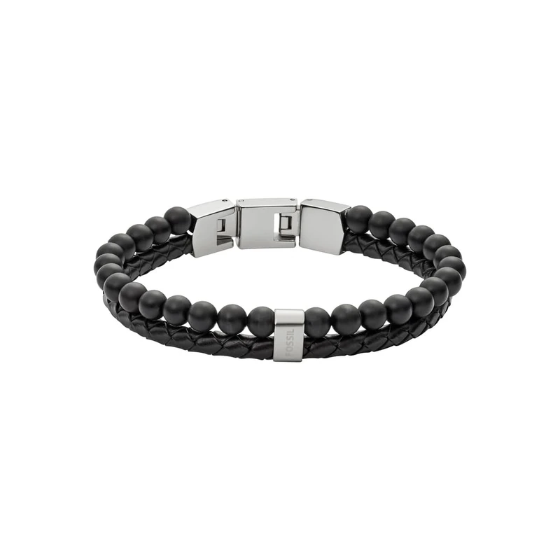 Fossil Bracelet for Men , Inner Length: 180mm + 15mm black & Silver Stainless Steel Bracelet, JF02763040