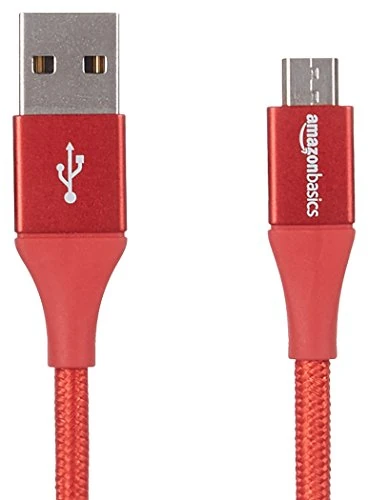 Amazon Basics Double Braided Nylon USB 2.0 A to Micro B Cable | 3 Feet (0.9 m), Red