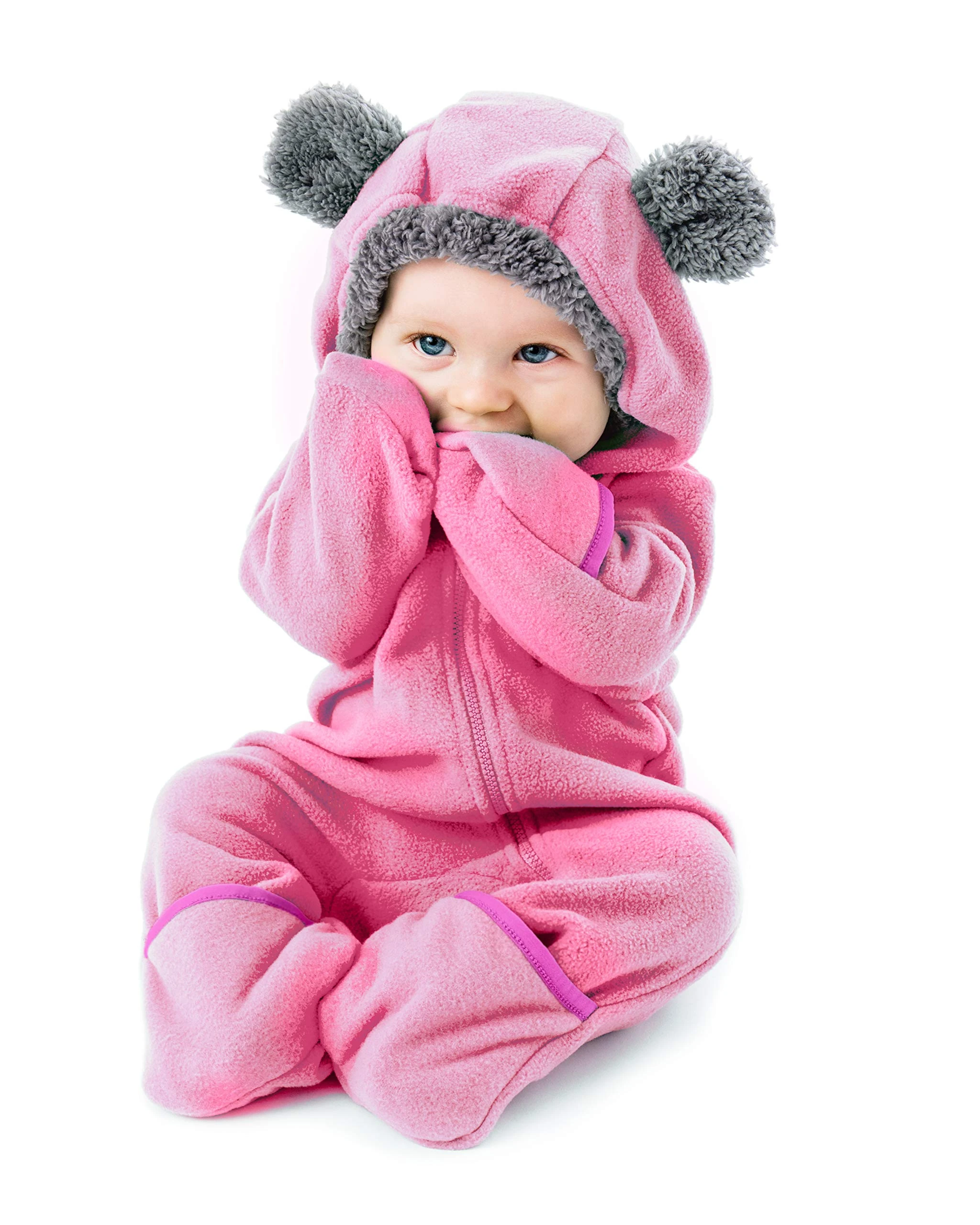 Cuddle Club Fleece Baby Romper Jumpsuit, Bear - Pink, 3-6 Months