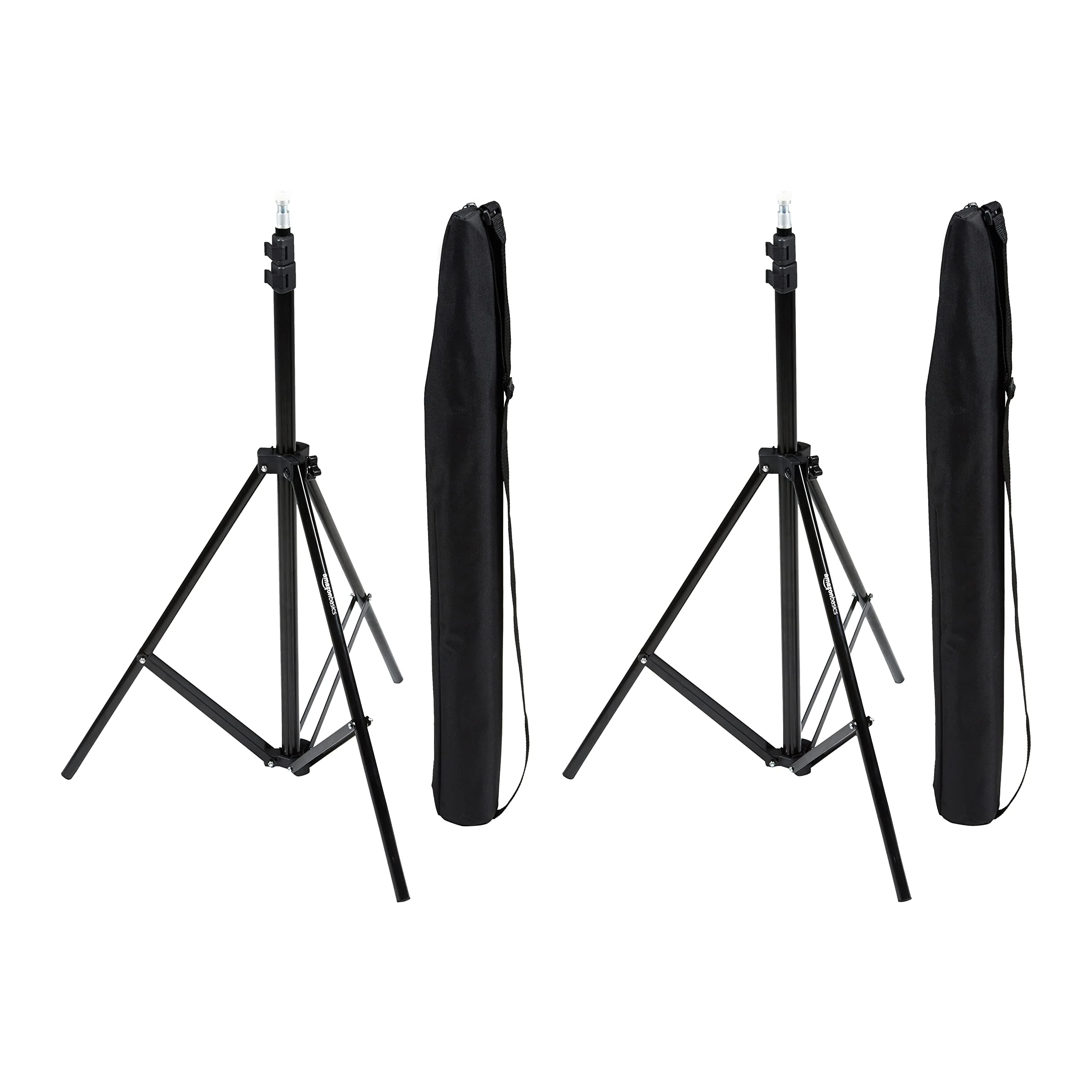 Amazon Basics 2-Pack Aluminum 80"/2.04m Light Stand with Case for Studio and On-Location Photos, 1.81 lb / 821 g per Stand, Max Load 6.98lbs/3.17kg, Adjustable Height, Portable, Compact - Black