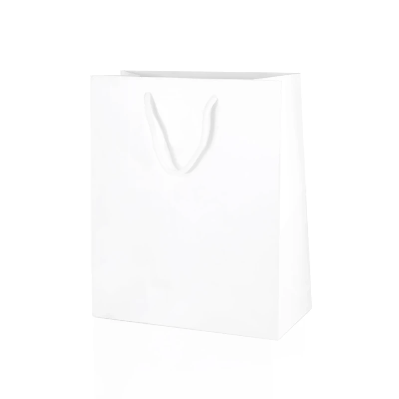 Thepaperbagstore 15× White Medium Gloss Laminated Gift Bags 20 × 24 × 10 cm – 250 gsm Boutique Paper Bags with Rope Handles & Reinforced Base – Ideal for Gifts, Weddings, Retail & Corporate Use