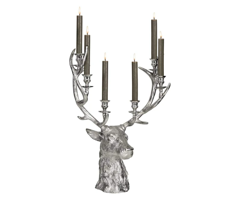 EDZARD Richard Deer Candle Holder (H 65 cm) in Silver Look - Candle Holder for Bar Candles - Decoration, Table Decoration, Reindeer Figure with Velvet Base