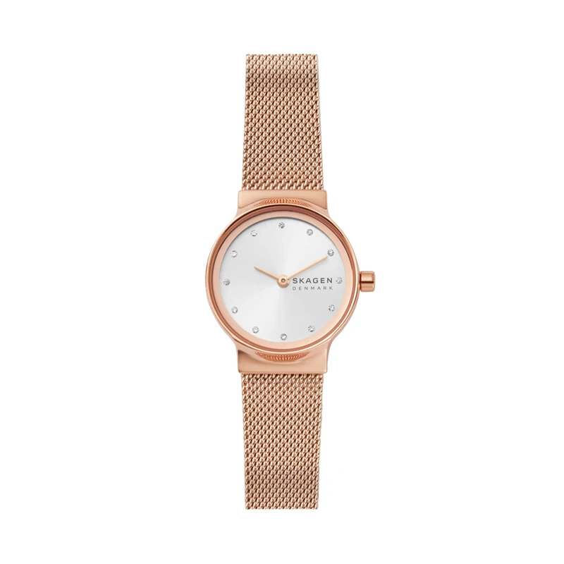 Skagen Watch for Women Freja Lille, Two Hand Movement, 26 mm Rose Gold Stainless Steel Case with a Stainless Steel Mesh Strap, SKW2665