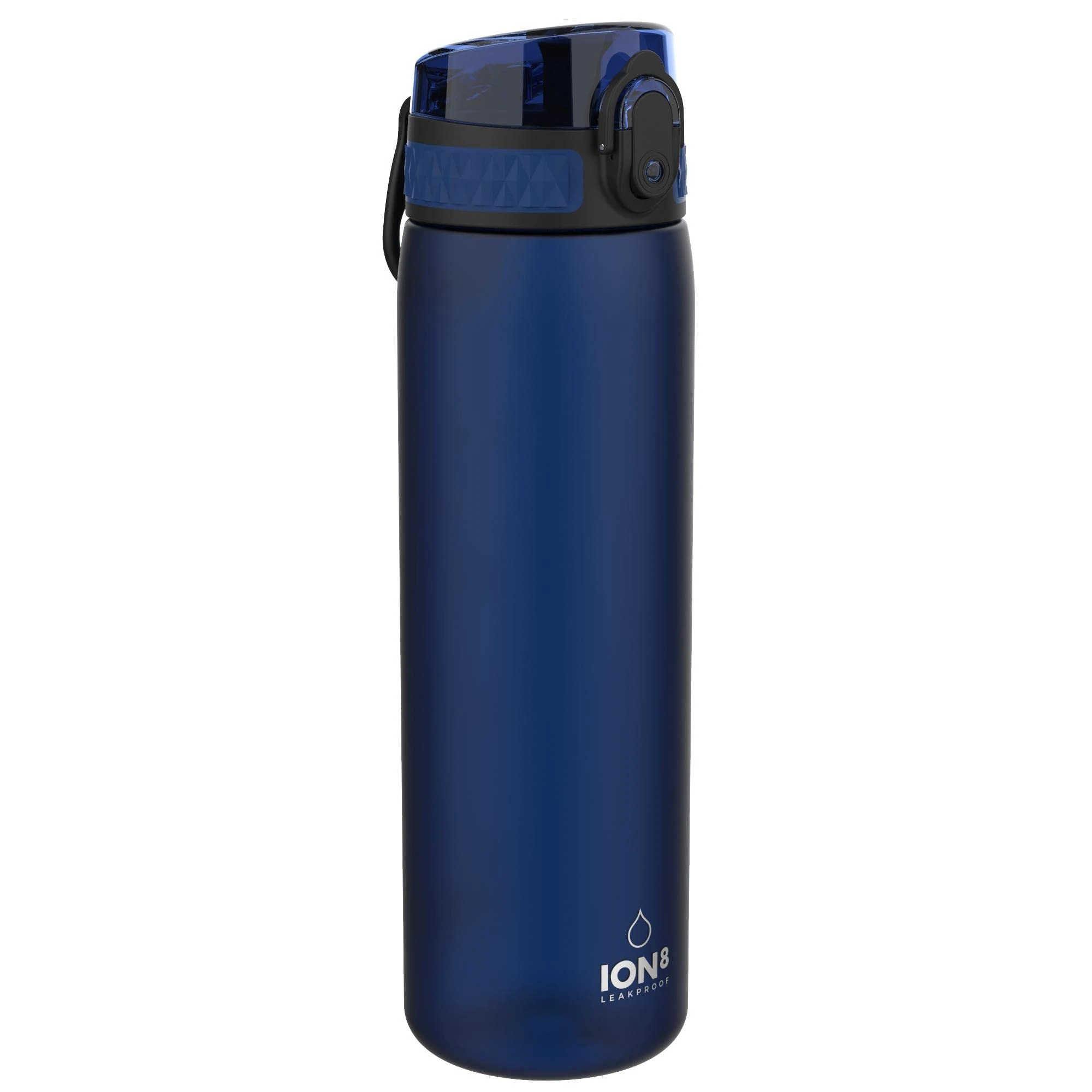 Ion8 Water Bottle, 500 ml/18 oz, Leak Proof, Easy to Open, Secure Lock, Dishwasher Safe, BPA Free, Hygienic Flip Cover, Carry Handle, Fits Cup Holders, Easy Clean, Carbon Neutral, Navy Blue