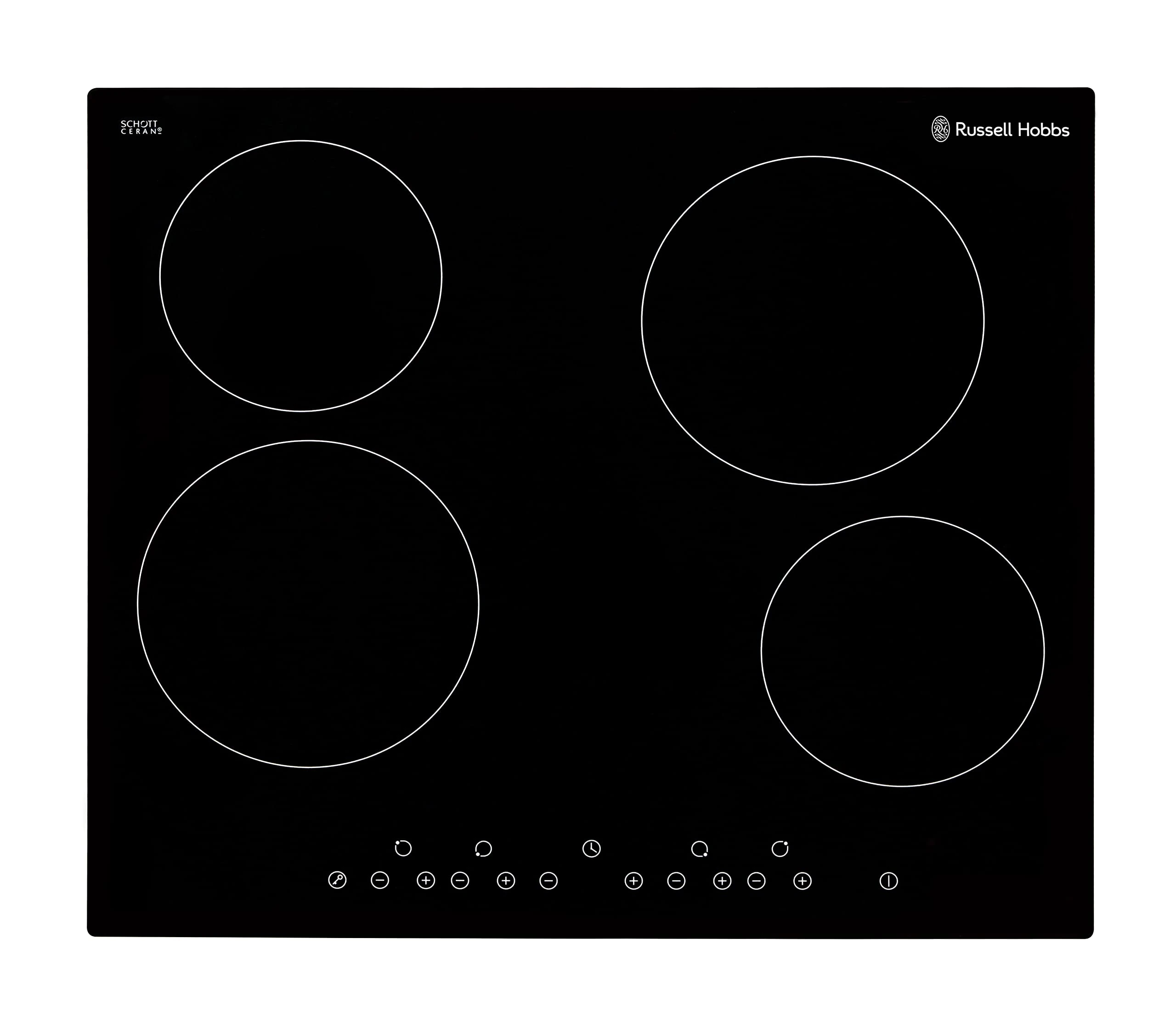 Russell Hobbs RH60EH402B Black Glass 59 cm Wide, 4 Zone Electric Hob with Touch Control, Free 2 Year Guarantee