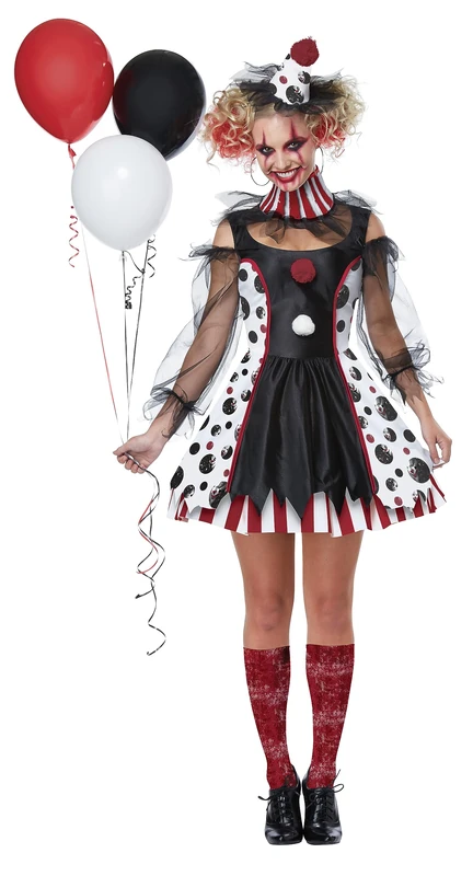 California Costumes 01435XL Twisted Clown Adult Woman Costume Character Sized, Polka Dots, Black, XL