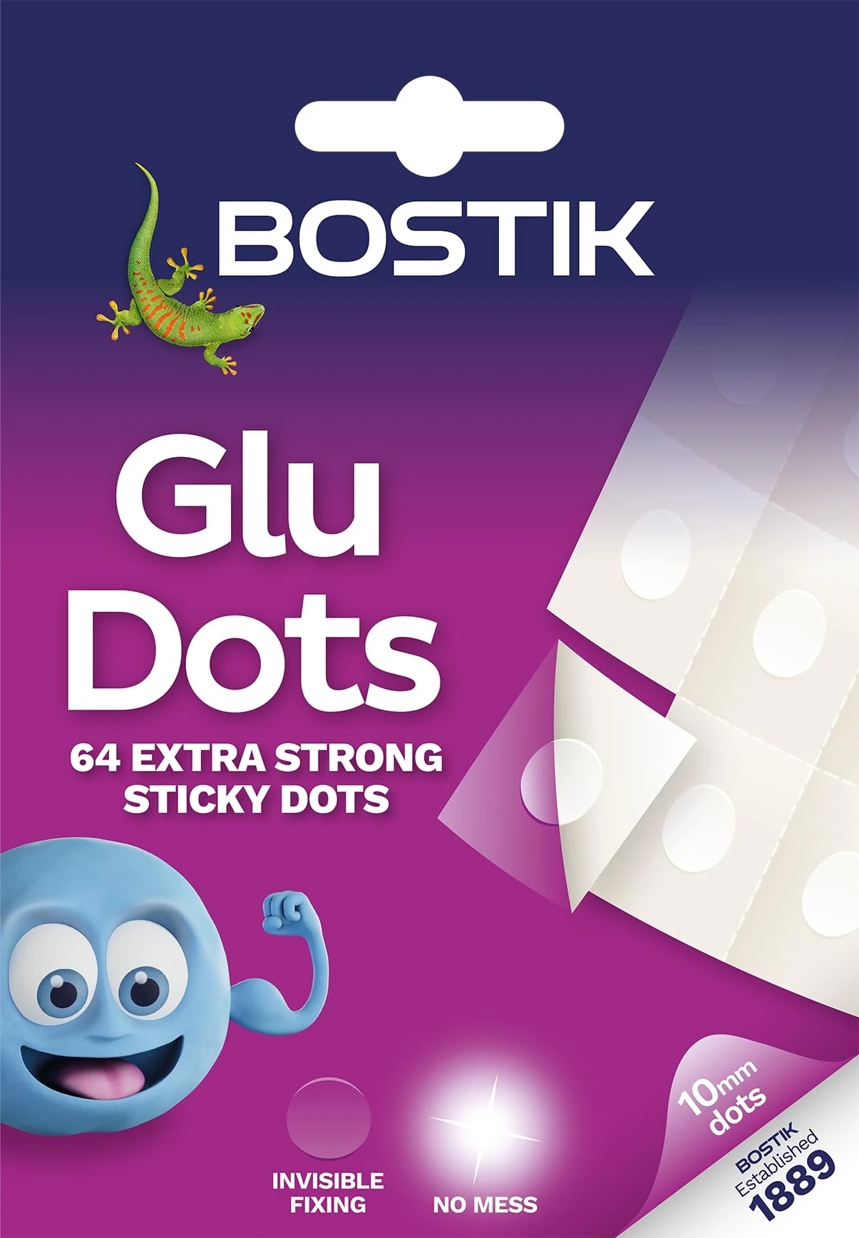 Bostik Extra Strong Glu Dots Clear - 64 Dots Pack - Double Sided Adhesive for Instant Fixing & Crafts - Easy to Use - No Mess