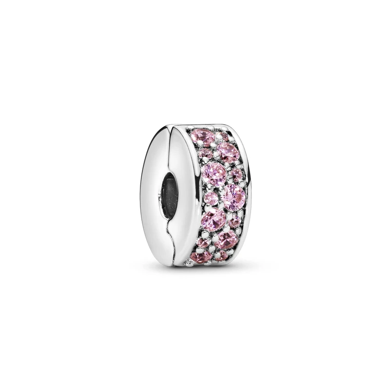 PANDORA Moments Women's Sterling Silver Pink Pavé Clip Charm for Bracelet, No Box - Image 1