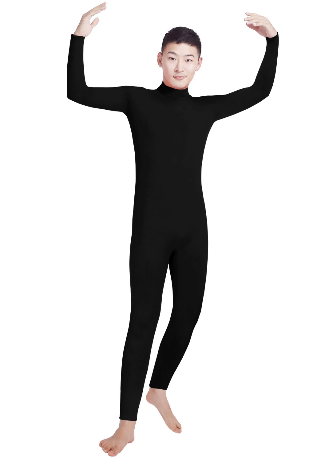 lucky baby store Men's Lycra Spandex Turtleneck Long Sleeve One Piece Dancewear Unitard Bodysuit (S, black)