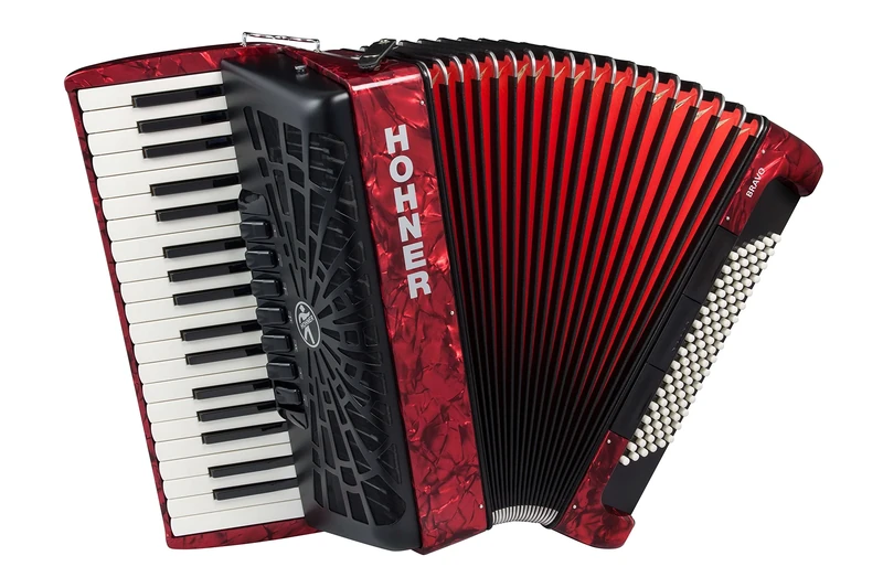 Hohner A16732 Bravo Line Facelift III -96 Bass Chromatic Piano Accordion with Gig Bag, Red