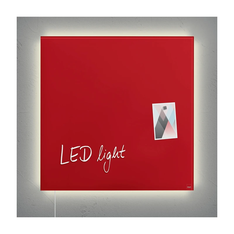 SIGEL GL452 Premium Glass Magnetic Board, Glossy Surface, 48 X 48 Cm, With Led Lighting, Easy Mounting, Red - Artverum