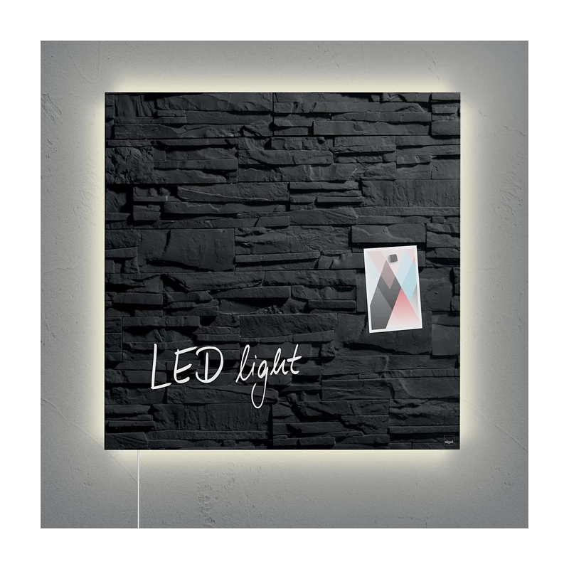 SIGEL GL454 Premium Glass Magnetic Board, Glossy Surface, 48 X 48 Cm, With Led Lighting, Easy Mounting, Black - Artverum