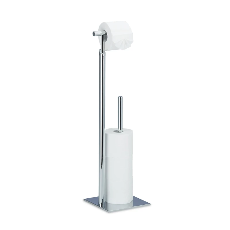 Relaxdays Standing Toilet Paper Holder, Standing Steel Roll Holder for 4 Spare Rolls TP, Chromed, 71 x 20 x 20 cm, Silver