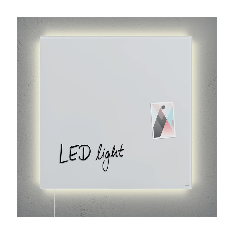 SIGEL GL451 Premium Glass Magnetic Board, Glossy Surface, 48 X 48 Cm, With Led Lighting, Easy Mounting, Super White - Artverum