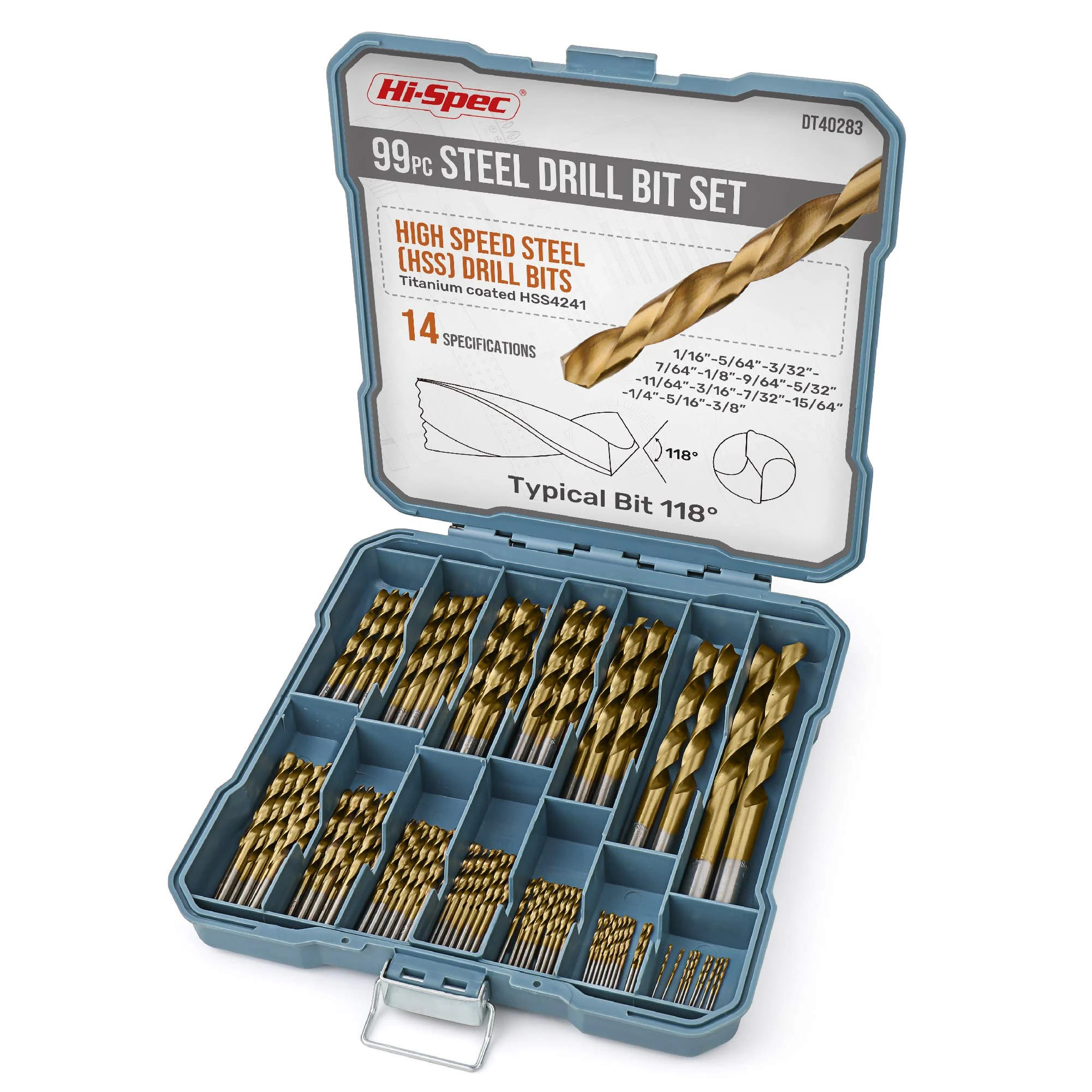 Hi-Spec 99pc Complete HSS Mixed Drill Bit Set. 1 to 10mm Titanium Coated High Speed Steel Drill Bits for Metal, Wood & Plastic. All In a Box Case
