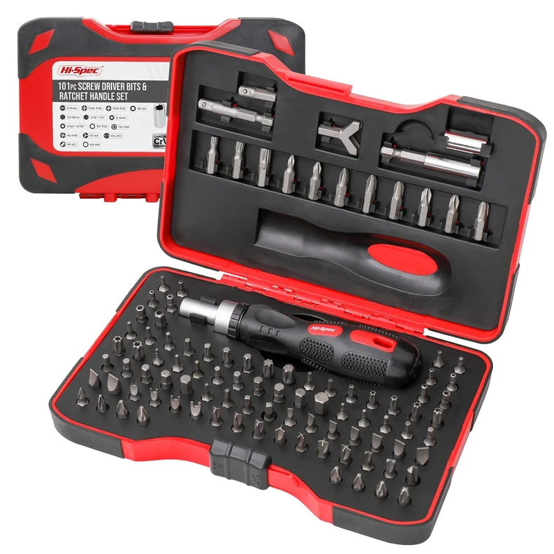 Hi-Spec 101pc 1/4” Hex Multi Bit Screwdriver Set & Ratchet Handle Set - Tamper Proof & Torx Security Driver Bits in Storage Case Holder for Easy Repairs