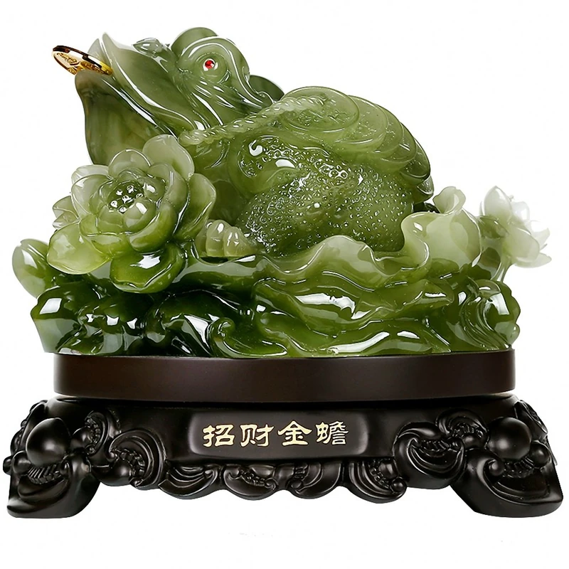 Wenmily Feng Shui Money Frog (Three Legged Wealth Frog or Money Toad) Statue + Free Set of 10 Lucky Charm Ancient Coins on Red String, Attract Wealth and Good Luck,Feng Shui Decor,6.9"(W) x 6.5"(H)